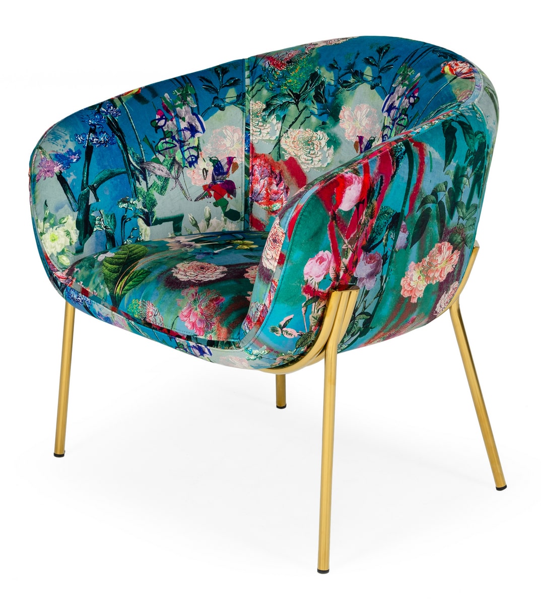Modrest Falco Contemporary Floral Velvet And Gold Accent Chair