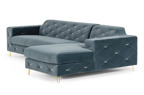 Divani Casa Chesterfield Blue Velvet Right Facing Sectional Sofa Model VG2T1222