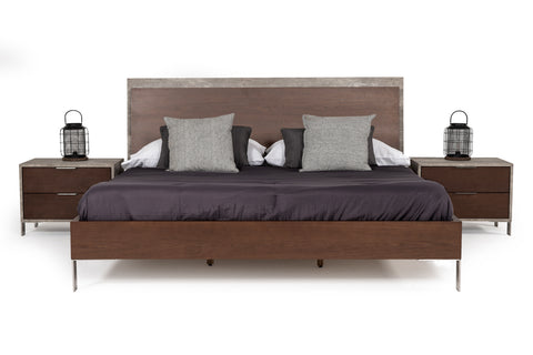 Nova Domus Conner Modern Dark Walnut & Faux Concrete Bed Model VGAN-CONNER-BED-DK
