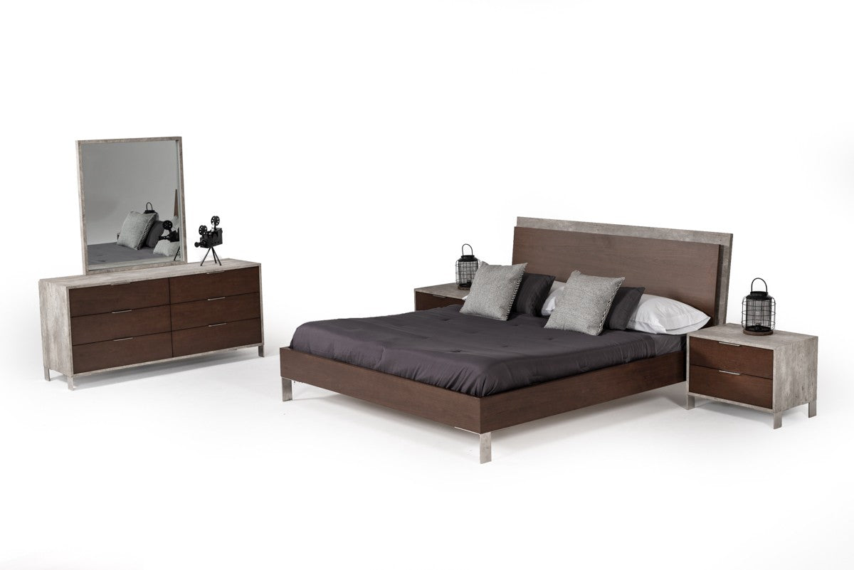 Nova Domus Conner Modern Dark Walnut & Faux Concrete Bedroom Set Model VGAN-CONNER-SET-DK