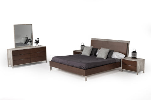 Nova Domus Conner Modern Dark Walnut & Faux Concrete Bed Model VGAN-CONNER-BED-DK