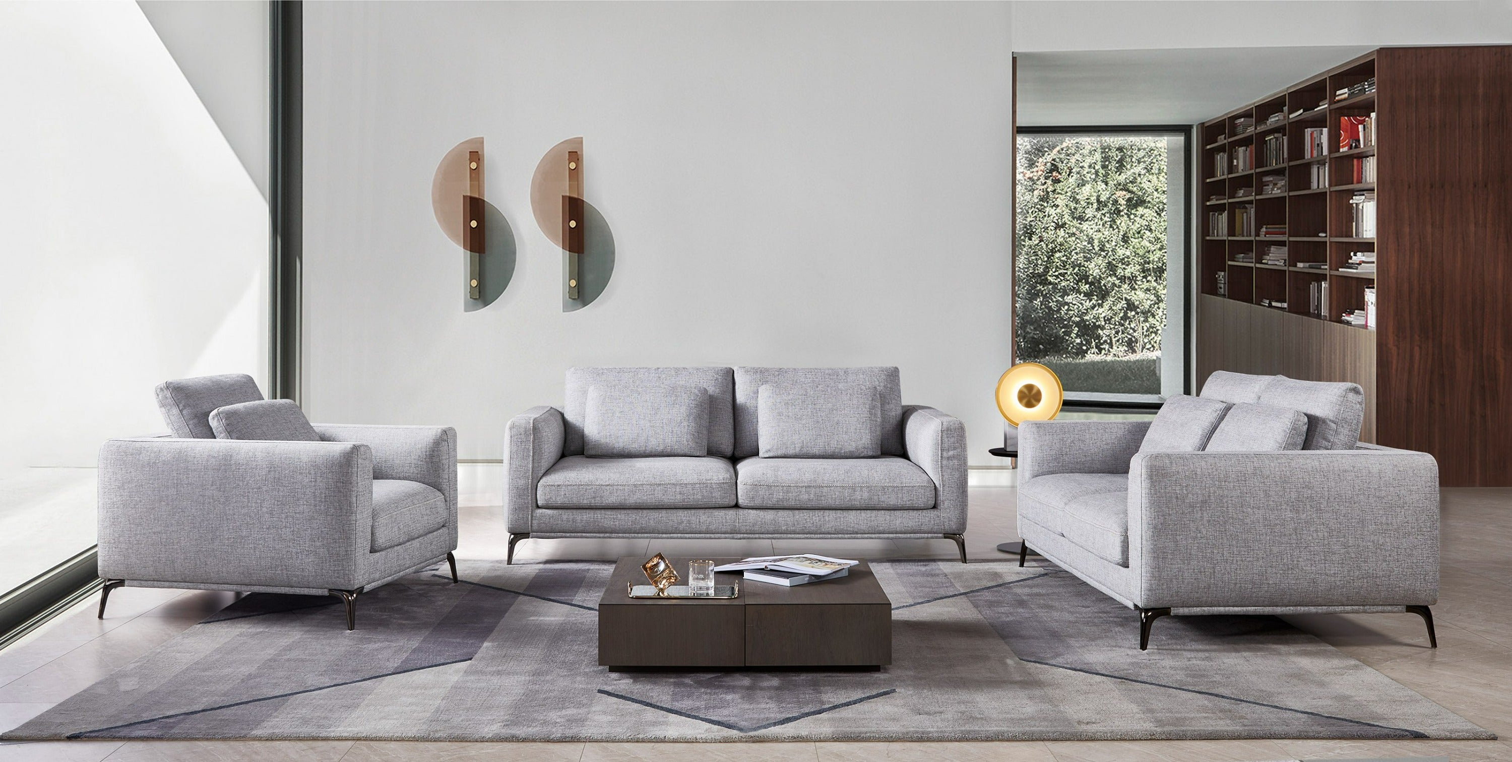 Divani Casa Beaman Modern Grey Fabric Sofa Set Model VGMB-C021-SOFA-SET-GRY