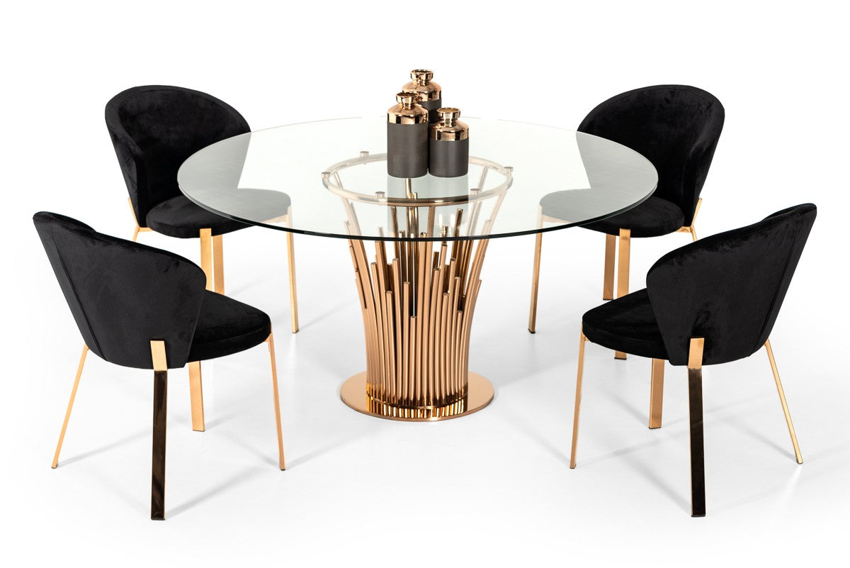 Modrest Paxton Modern Round Glass & Rosegold Dining Table Model VGVCT817-RND