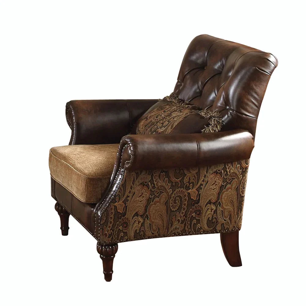 Dreena 2-Tone Brown PU & Chenille Chair Model 5497 By ACME Furniture