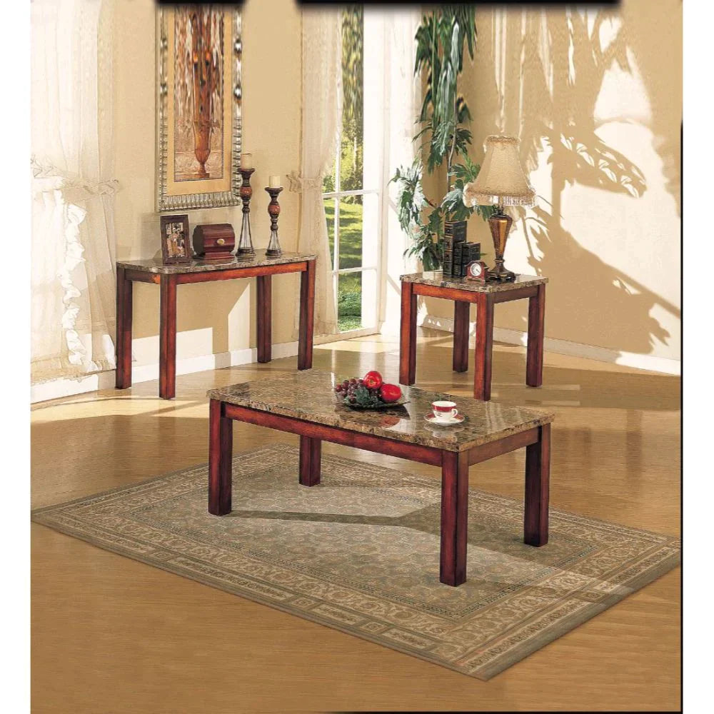 Bologna Brown Marble & Brown Cherry End Table Model 07373A By ACME Furniture