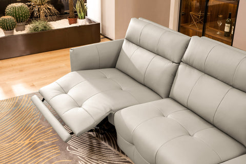 Divani Casa Joliet Modern Light Grey Leather 4 Seater Sofa With Two Recliners Model VGBNS-1895-LTGRY