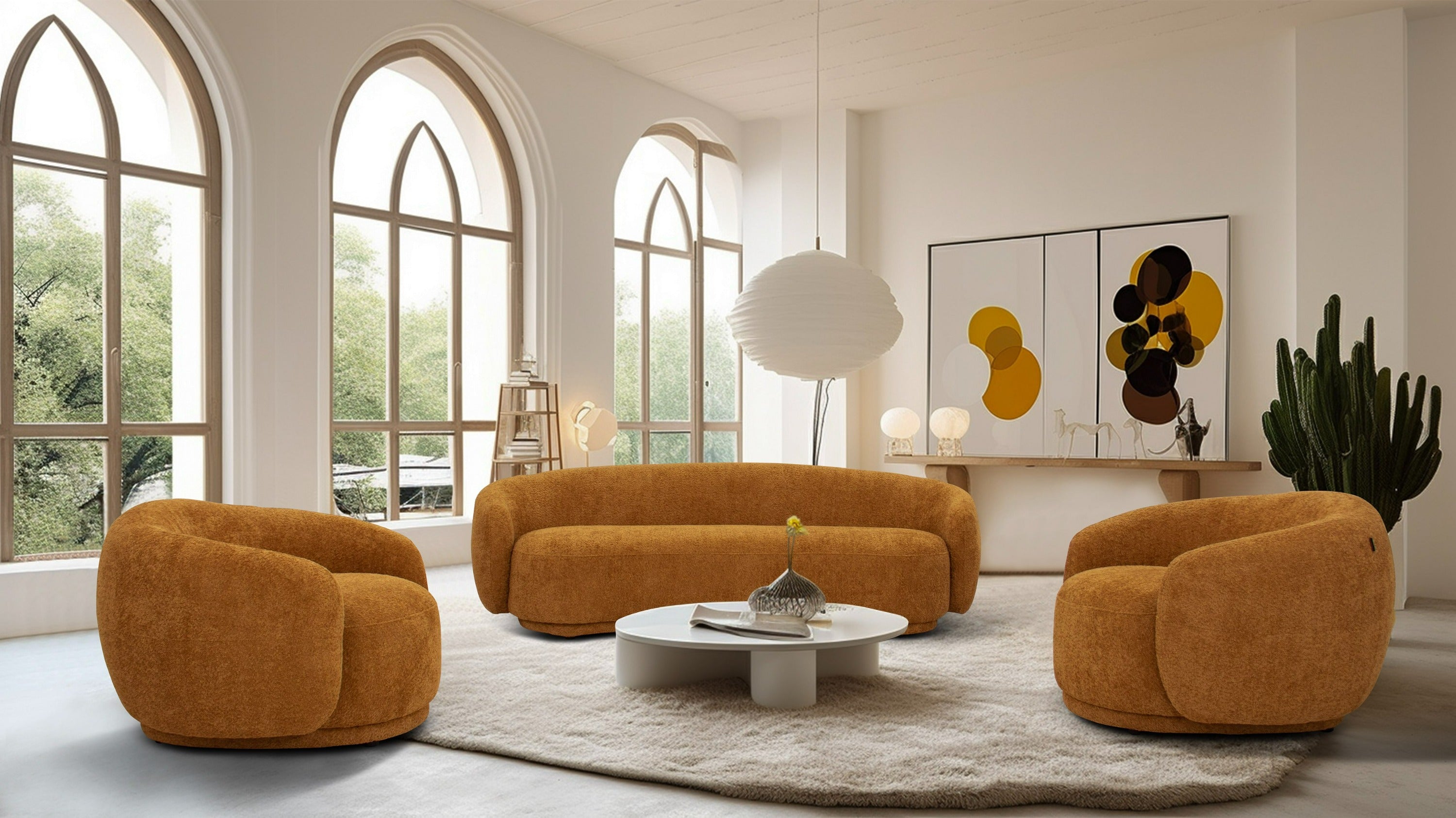 Divani Casa Andrew Modern Orange Fabric Sofa Set Model VGEV-B1830-SOFA-SET-ORG