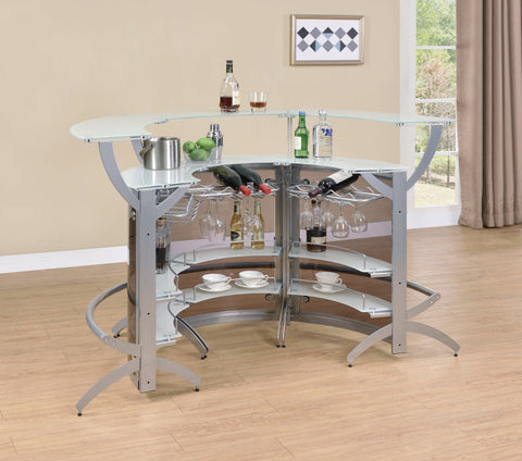 Coaster Dallas 2-shelf Bar Unit Silver and Frosted Glass Model 100135