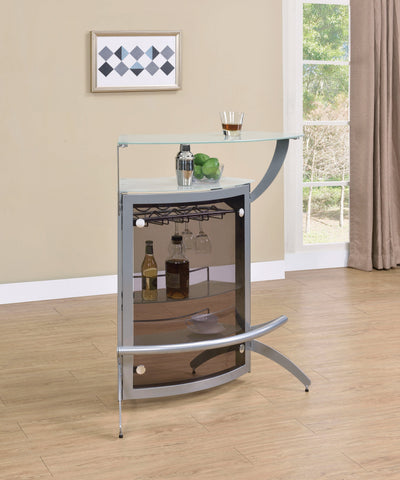 Coaster Dallas 2-shelf Bar Unit Silver and Frosted Glass Model 100135