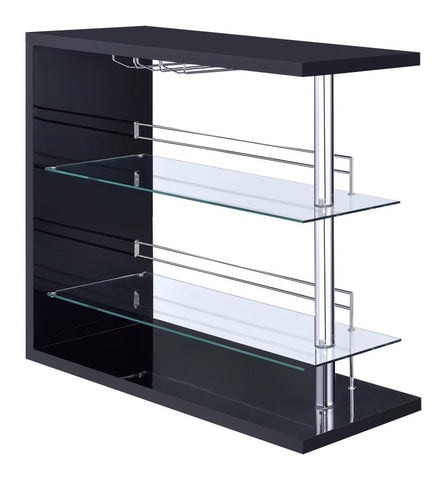 Coaster Prescott Rectangular 2-shelf Bar Unit Glossy Black Model 100165