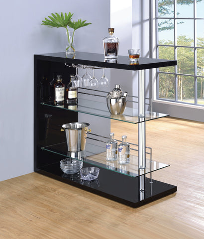 Coaster Prescott Rectangular 2-shelf Bar Unit Glossy Black Model 100165