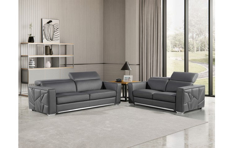 1120 DivanItalia Dark Gray Sofa and Loveseat Set – Top Grain Italian LeatherModel:  1120-DK-GREY-2PC