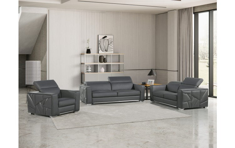 1120 DivanItalia Dark Gray Sofa Set – Top Grain Italian LeatherModel:  1120-DK-GREY