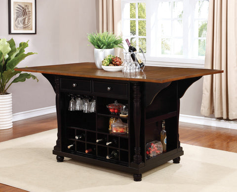 Coaster Slater 2-drawer Kitchen Island with Drop Leaves Brown and Black Model 102270