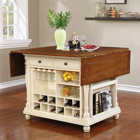 Coaster Slater 2-drawer Kitchen Island with Drop Leaves Brown and Buttermilk Model 102271