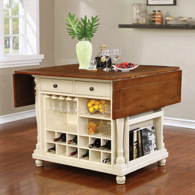 Coaster Slater 2-drawer Kitchen Island with Drop Leaves Brown and Buttermilk Model 102271