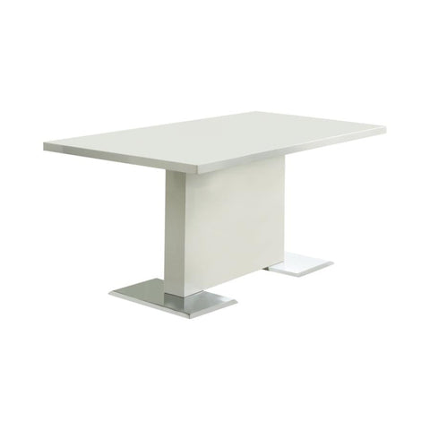 Coaster Anges T-shaped Pedestal Dining Table Glossy White Model 102310
