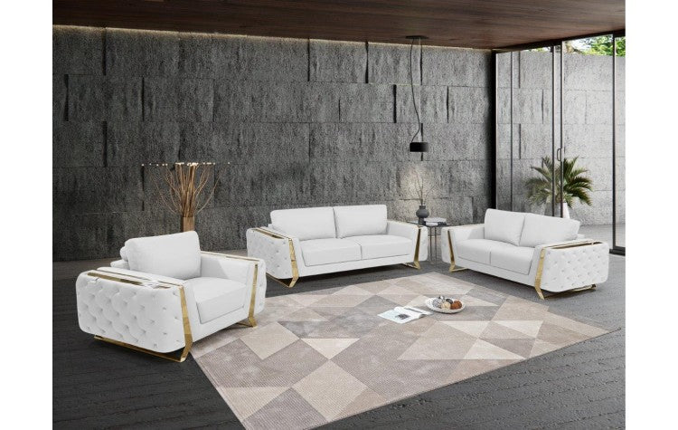 3Pcs Caviani Top Grain Leather Sofa Set Model:  1050-WHITE-3PC