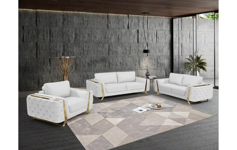 3Pcs Caviani Top Grain Leather Sofa Set Model:  1050-WHITE-3PC