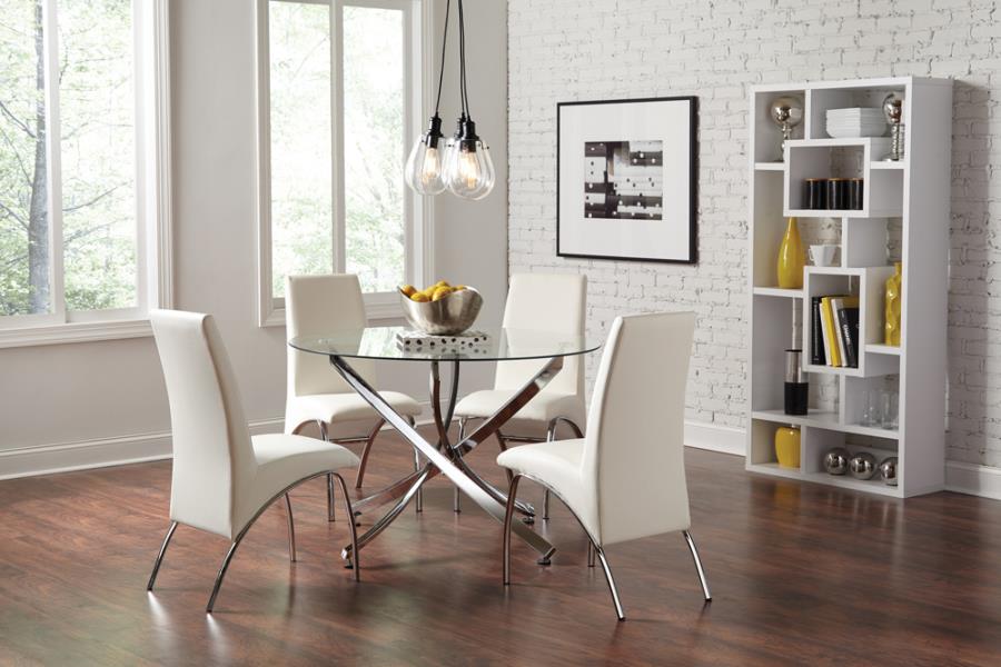 Coaster Beckham 5-piece Round Dining Set Chrome and White Model 106440-S5