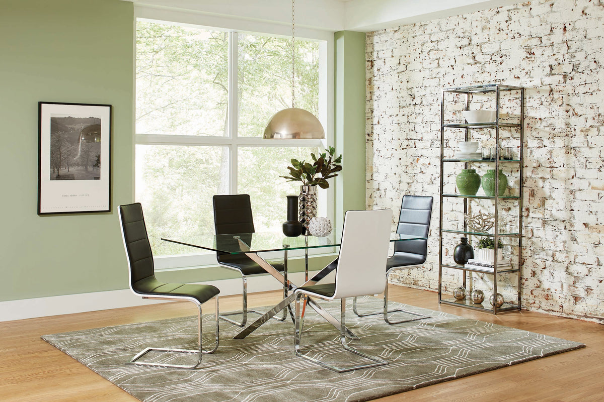 Coaster Carmelo X-shaped Dining Table Chrome and Clear Model 107931