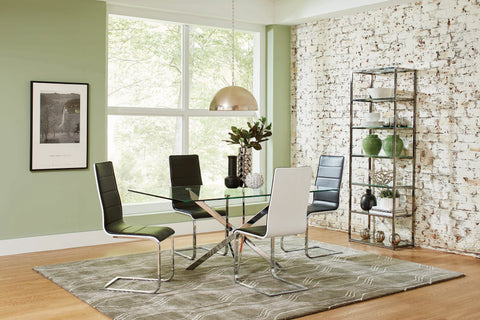 Coaster Carmelo X-shaped Dining Table Chrome and Clear Model 107931