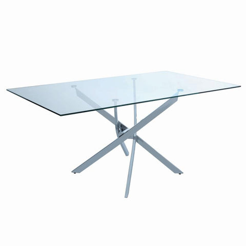 Coaster Carmelo X-shaped Dining Table Chrome and Clear Model 107931