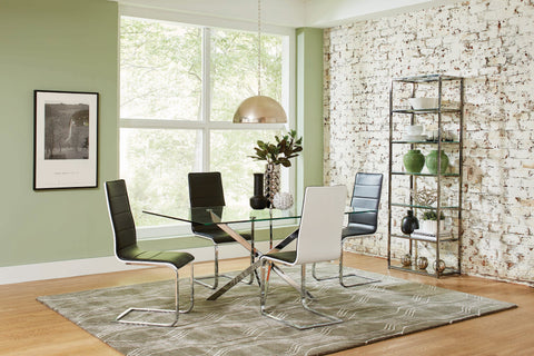 Coaster Carmelo X-shaped Dining Table Chrome and Clear Model 107931