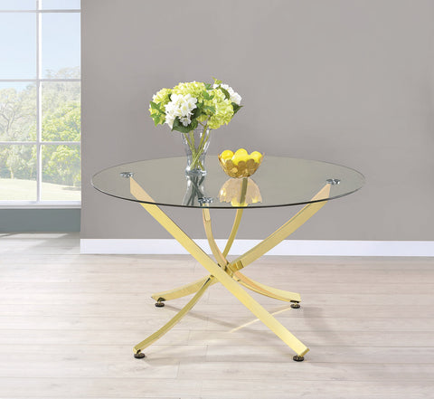 Coaster Beckham Round Dining Table Brass and Clear Model 108441