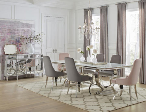 Coaster Antoine Rectangle Dining Table White and Chrome Model 108811