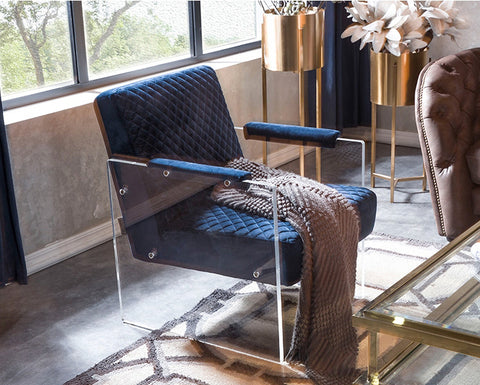 Divani Casa Edmond Modern Blue Velvet & Acrylic Lounge Chair Model VGCA1102-BLU