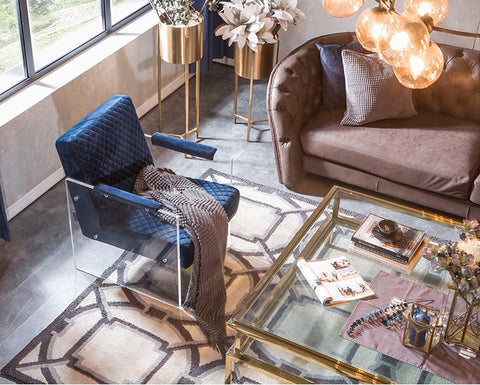 Divani Casa Edmond Modern Blue Velvet & Acrylic Lounge Chair Model VGCA1102-BLU