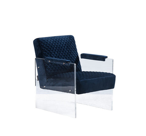 Divani Casa Edmond Modern Blue Velvet & Acrylic Lounge Chair Model VGCA1102-BLU