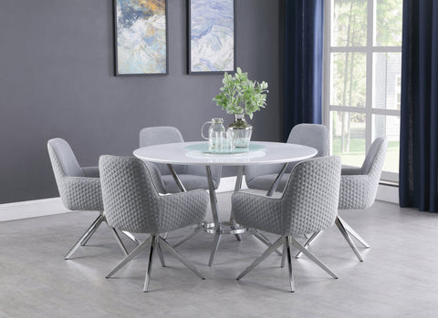 Coaster Abby Round Dining Table with Lazy Susan White and Chrome Model 110321