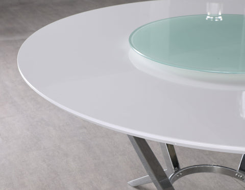Coaster Abby Round Dining Table with Lazy Susan White and Chrome Model 110321