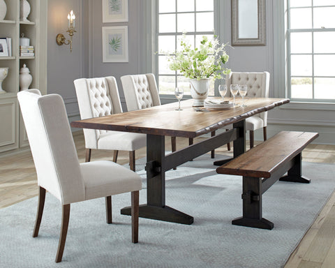 Coaster Bexley Live Edge Trestle Dining Table Natural Honey and Espresso Model 110331
