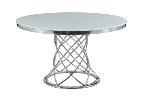 Coaster Irene Round Glass Top Dining Table White and Chrome Model 110401