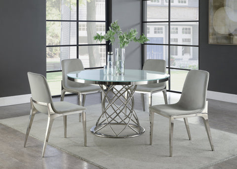 Coaster Irene Round Glass Top Dining Table White and Chrome Model 110401