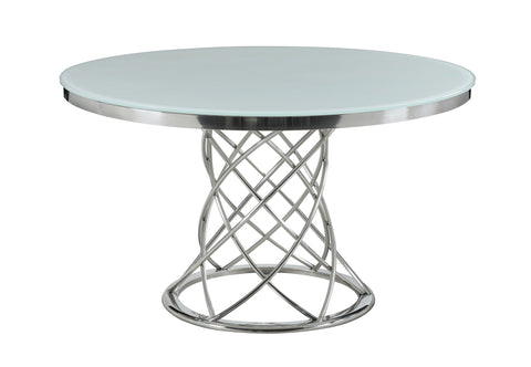 Coaster Irene Round Glass Top Dining Table White and Chrome Model 110401