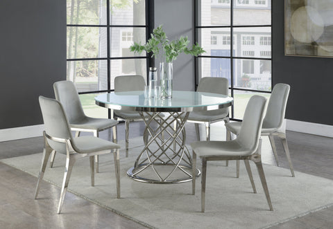 Coaster Irene Round Glass Top Dining Table White and Chrome Model 110401