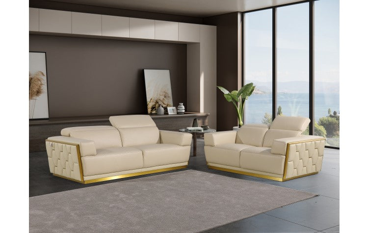 1111 DivanItalia Beige Sofa and Loveseat Set – Top Grain Italian LeatherModel:  1111-BEIGE-2PC