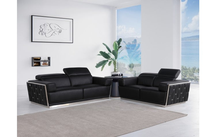 1111 DivanItalia Black Sofa and Loveseat Set – Top Grain Italian LeatherModel:  1111-BLACK-2PC