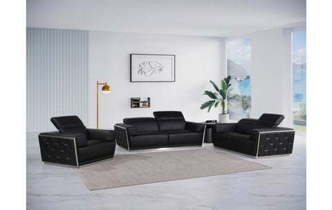 1111 DivanItalia Black Sofa Set – Top Grain Italian LeatherModel:  1111-BLACK