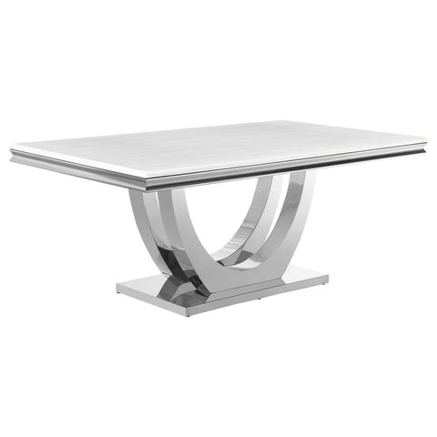 Coaster Kerwin Rectangle Faux Marble Top Dining Table White and Chrome Model 111101