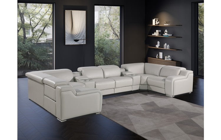 1116 DivanItalia Light Gray 8-Piece Sectional with 2 Power Recliners and Power HeadrestsModel:  1116-LT_GREY-2PWR-U-C-8PC