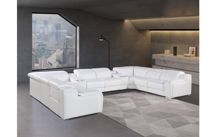 1116 DivanItalia White 10-Piece Sectional with 4 Power Recliners and Power HeadrestsModel:  1116-WHITE-4PWR-U-10PC