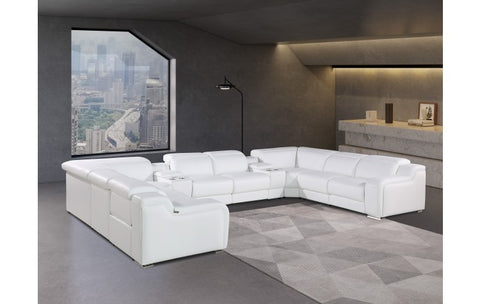 1116 DivanItalia White 10-Piece Sectional with 4 Power Recliners and Power HeadrestsModel:  1116-WHITE-4PWR-U-10PC
