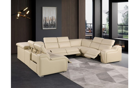 1116 DivanItalia Beige 8-Piece Sectional with 4 Power Recliners and Power Headrests (No Consoles)Model:  1116-BEIGE-4PWR-U-NC-8PC