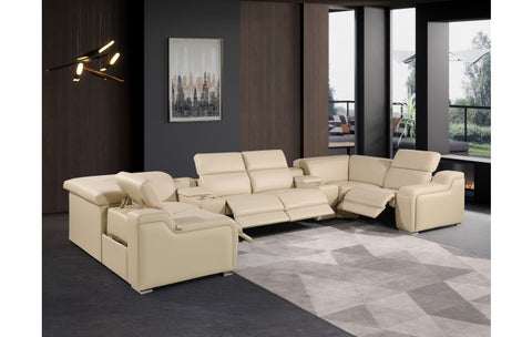 1116 DivanItalia Beige 8-Piece Sectional with 4 Power Recliners and Power HeadrestsModel:  1116-BEIGE-4PWR-U-C-8PC