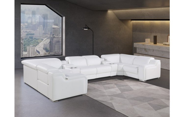 1116 DivanItalia White 8-Piece Sectional with 4 Power Recliners and Power HeadrestsModel:  1116-WHITE-4PWR-U-C-8PC